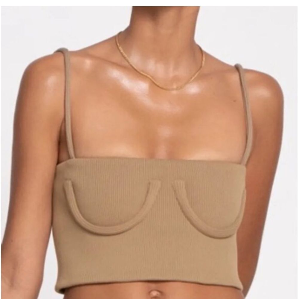 ORSEUND IRIS TAN/NUDE BOOB CROP TOP XS